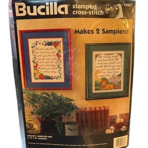 Bucilla Graces Sampler Pair Stamped Cross Stitch Kit 64387 Religious New Vintage